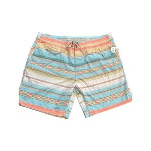 Faherty Multi-Color Striped Swim Trunks - Aqua, Coral, White